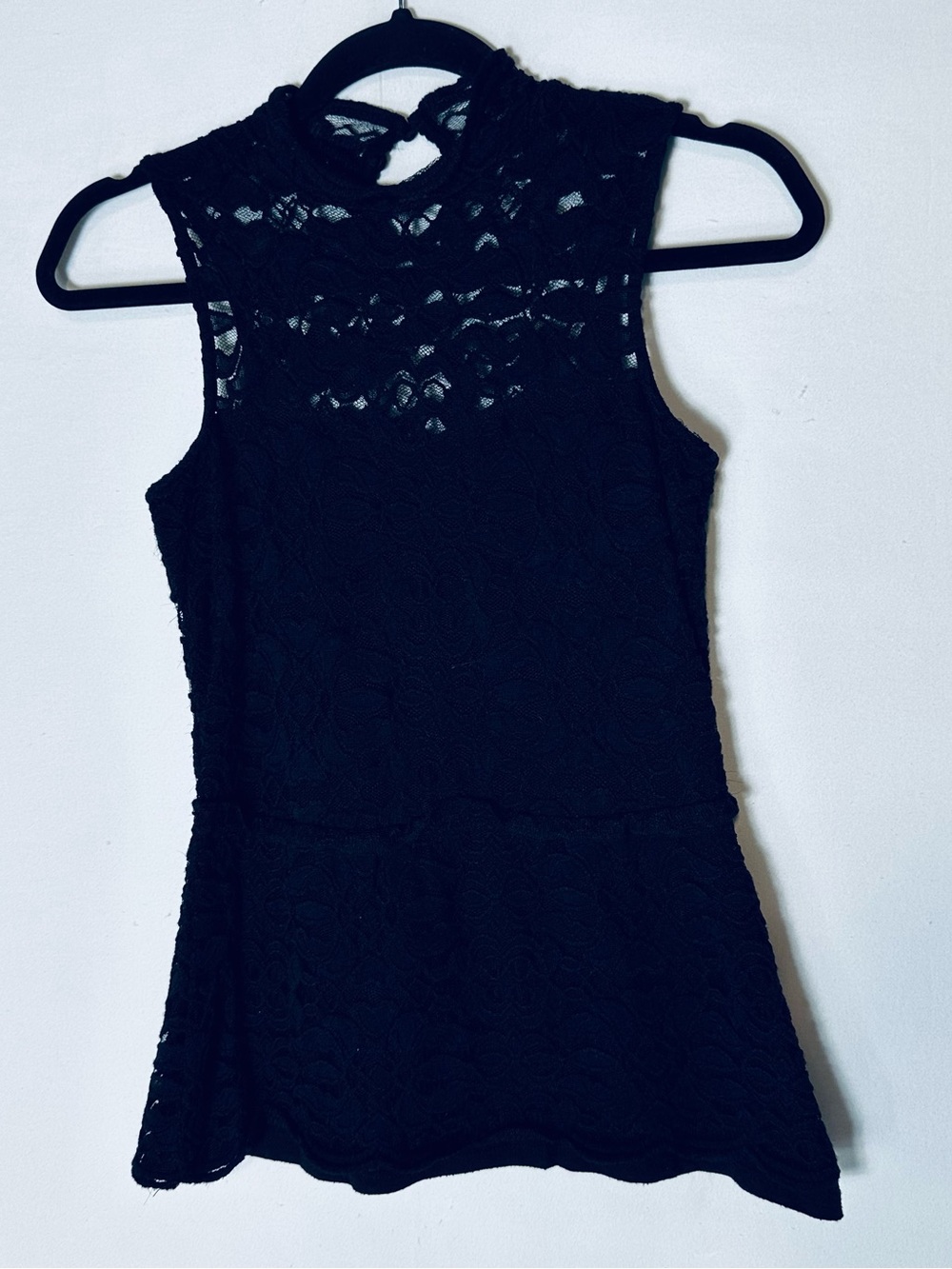 Vintage Y2K Sloane & Sadie Gothic High Neck Sheer Lace Top XS Peplum Coquette
